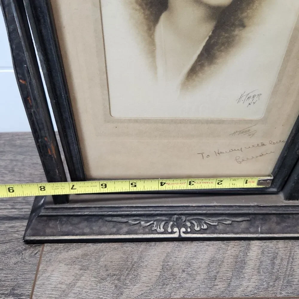 Antique Art Deco Wood Tabletop Swivel Swing Tilt Picture Frame with Photo Signed